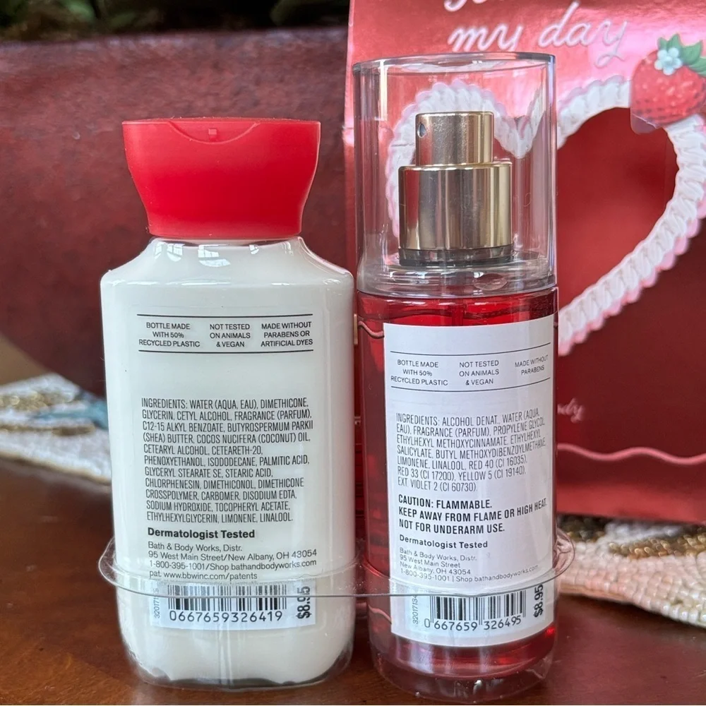 Brand New Starbucks Tumbler Cup Strawberry Bath & Body Works Set PINK Body Oil